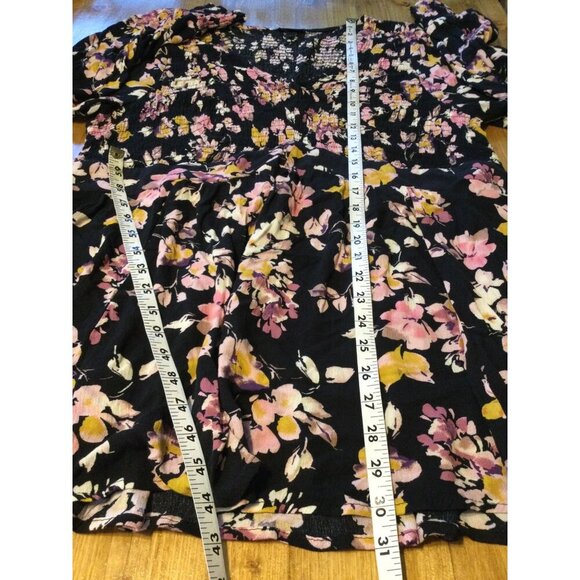 Torrid 2 Floral Babydoll Top Womens Size 2X Black Long Sleeve Smocked Tunic - Picture 8 of 9